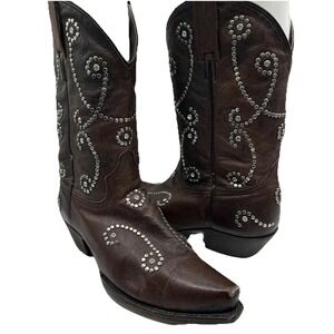 Caborca Studded Rhinestone‎ Brown Western Distressed Boots Sz 8 1/2